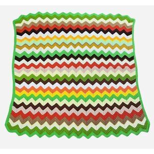 Vintage 1970s Handmade Colorful Zig Zag Chevron Afghan Throw 63 x 59 Blanket 70s